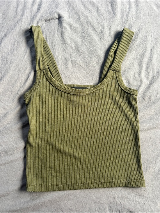 See You Monday Tops - See You Monday Olive Green Ribbed Tank Top